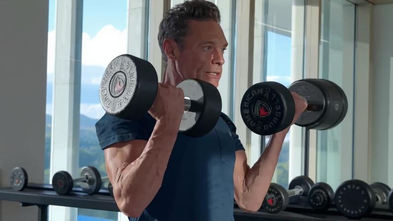 Ryan Seacrest, 50, showed off his bulging biceps while working out.