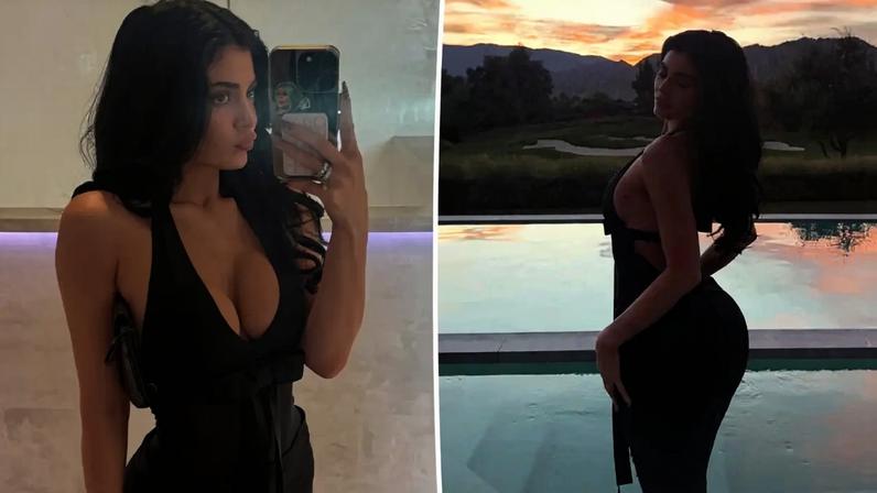 Kylie Jenner posed in a plunging black vintage Dolce & Gabbana dress for her family’s Thanksgiving dinner. Instagram/@kyliejenner