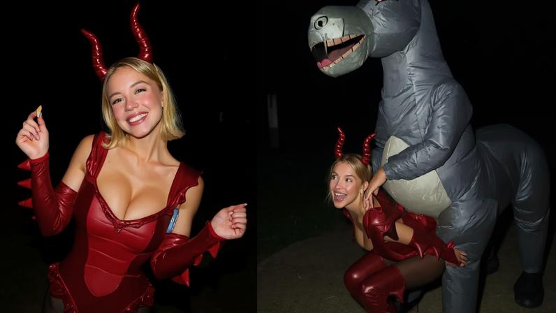 Sydney Sweeney dressed up as the dragon from the 2001 animated film “Shrek” while celebrating Friendsgiving. Instagam/sydneysweeney