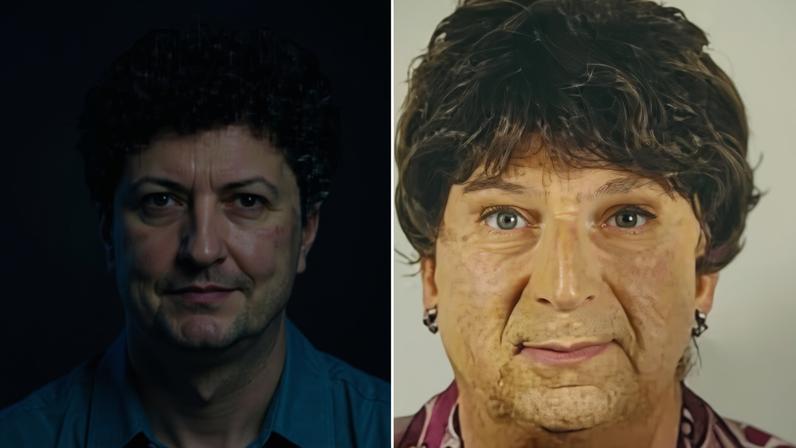 The woman (left) was impersonated by her 56-year-old son (right). Composite: Facebook