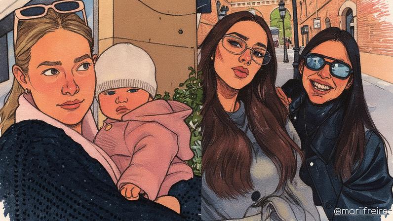 Carol Dantas (esq) com Mel, caçula de Neymar e Bruna Biancardi, em viagem — Foto: Reprodução/Instagram