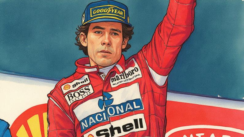 Ayrton Senna comemora a vitória de 1993 em Interlagos, uma das mais épicas da história da Fórmula 1. (Acervo/Gazeta Press)
