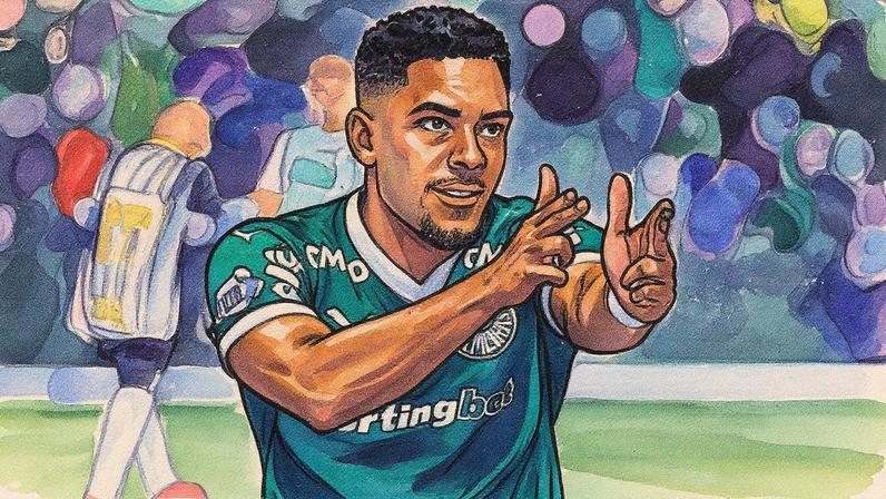 Vitor Roque comemora gol do Palmeiras diante do Santos. (Foto: Everton Okubo/Agência F8/Gazeta Press)