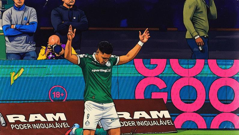 Vitor Roque marcou os dois gols do Palmeiras na vitória sobre o Santos, no Allianz Parque, pelo Campeonato Brasileiro (Foto: Eduardo Carmim/Photo Premium/Gazeta Press)