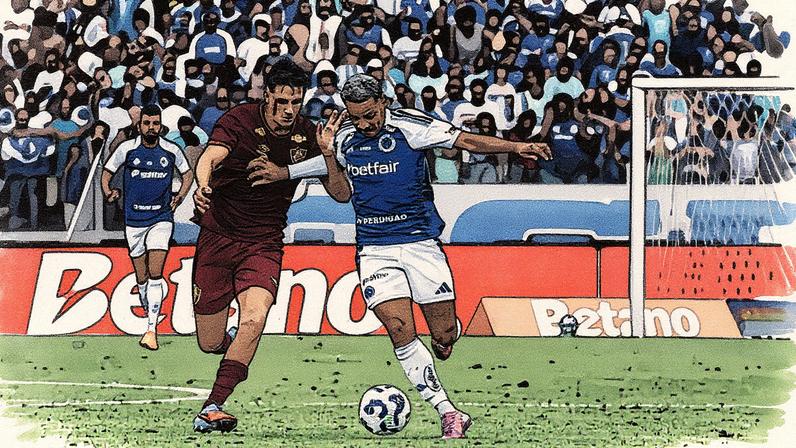 Disputa entre Matheus Pereira, do Cruzeiro, e Bernal, do Fluminense, foi nos acréscimos do primeiro tempo (Foto: Reprodução CBF TV)