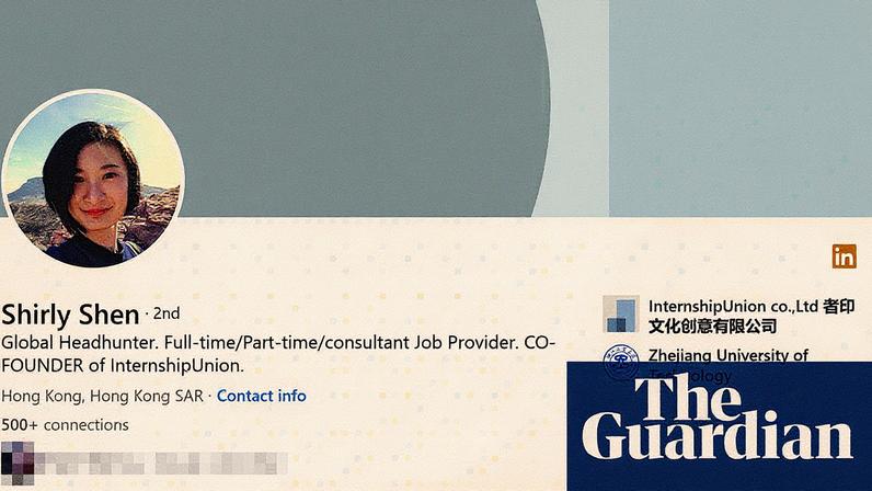 An espionage alert was sent claiming the Chinese Ministry of State Security has been trying to contact individuals in parliament through recruiters such as Shirly Shen. Photograph: Linkedin/PA