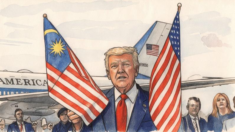 President Trump greeted by Malaysia’s prime minister hours before they signed a trade deal that has been controversial.