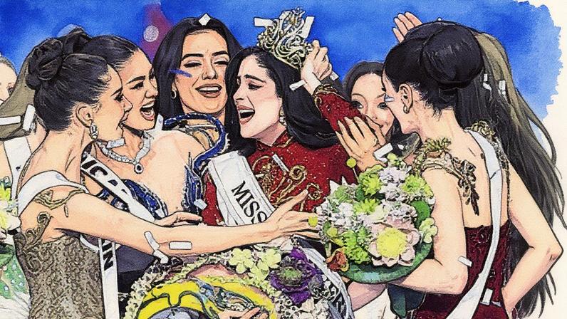 Miss Mexico, Fatima Bosch (centre), has been crowned Miss Universe 2025 during the 74th Miss Universe pageant in Bangkok, Thailand.