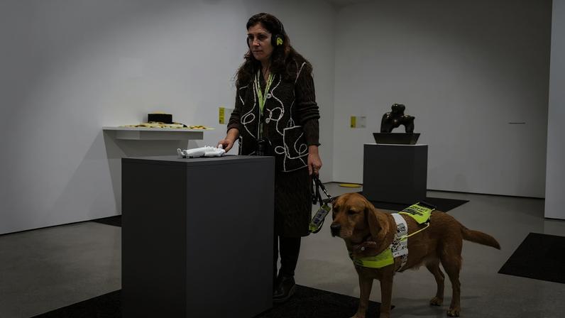 The exhibition’s layout includes textured flooring mats to signal when works are in reach, and all the objects are there to be handled; Joanne Crawford