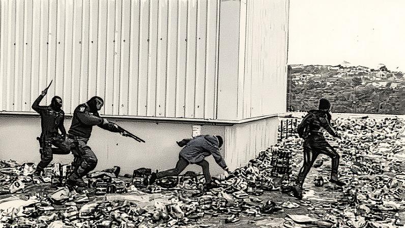 South African police chase suspected looters in rioting in Durban in 2021. More than 350 people were killed in the disturbances.