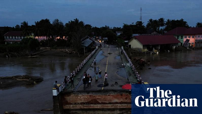 A village bridge broken by floodwaters in the Meureudu area of Pidie Jaya, Aceh, Indonesia. Photograph: Hotli Simanjuntak/EPA