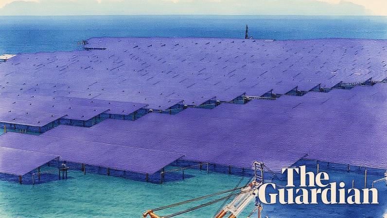 A offshore solar farm is constructed off Shandong province in April. China added 240GW of solar capacity in the first nine months of this year. Photograph: Costfoto/NurPhoto/REX/Shutterstock