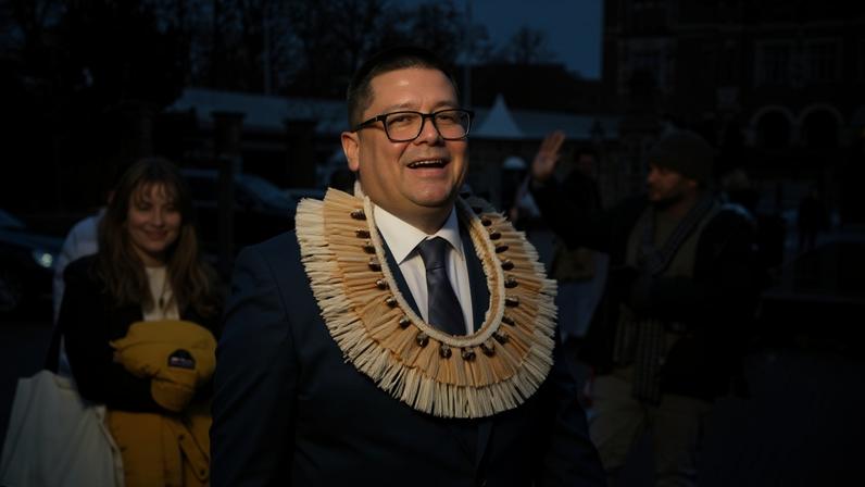 Human rights lawyer Julian Aguon after hearings on climate harm at the international court of justice in late 2024. Photograph: Michel Porro/Getty Images