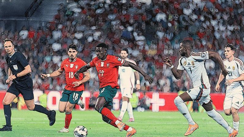 Nuno Mendes já passou por Loic Nego no jogo contra a Hungria (Foto IMAGO) - Foto: IMAGO