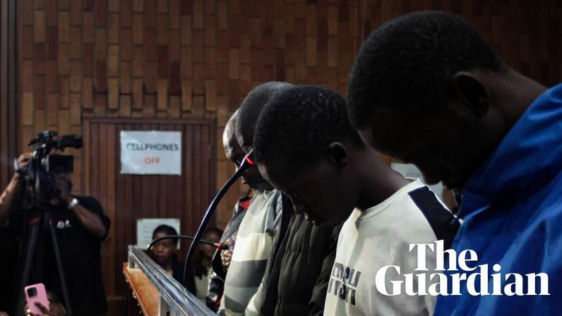 The five suspects appeared at Kempton Park magistrates court in Johannesburg on Monday. Photograph: Oupa Nkosi/Reuters