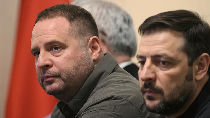 Andriy Yermak (left) with Volodymyr Zelenskyy in Warsaw in January. His relationship with the president is described as symbiotic. Photograph: Sergei Gapon/AFP/Getty Images