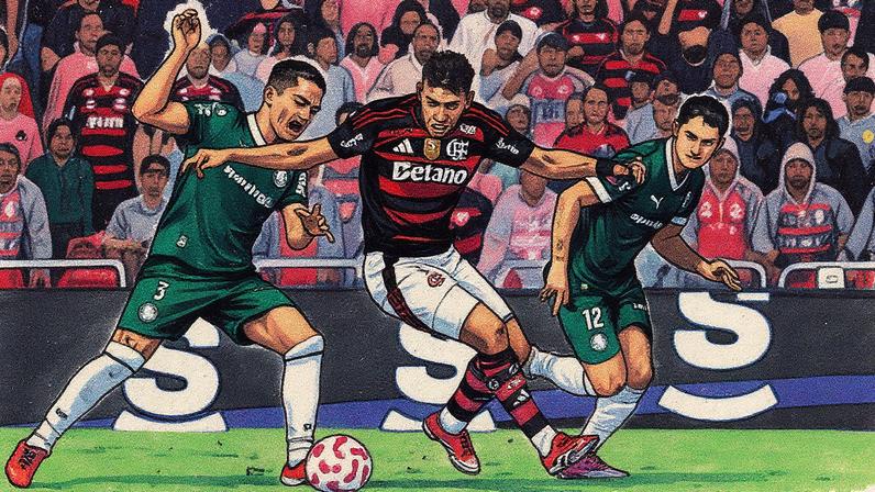 Carrascal disputa o lance com dois jogadores do Palmeiras (Foto: Gilvan de Souza / Flamengo)