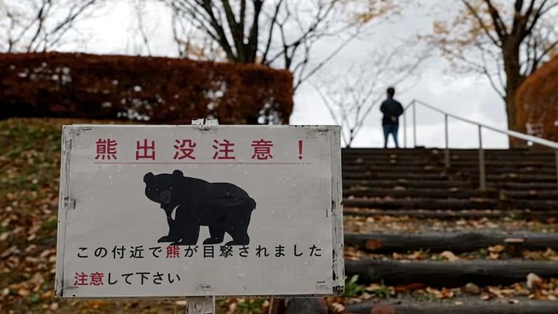 A bear warning sign in Japan. Local media have reported that a man fought off a bear in a public toilet. Photograph: Franck Robichon/EPA