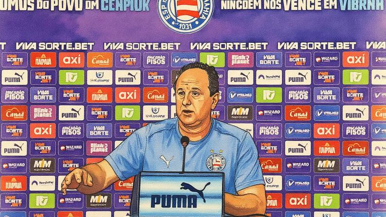 Rogério Ceni em entrevista coletiva depois de vitória sobre o Bragantino (Foto: Rafael Rodrigues / EC Bahia)