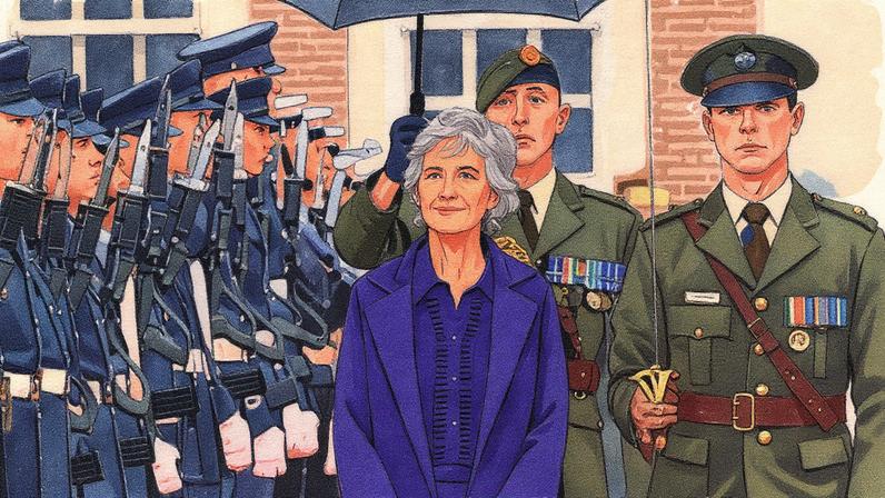 Ireland's new president, Catherine Connolly, reviews the guard of honour during the inauguration ceremony in Dublin on Tuesday. Photograph: Peter Morrison/Reuters