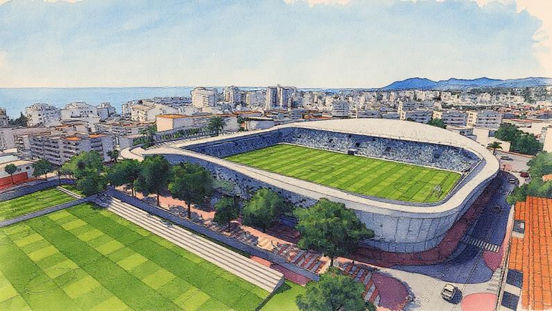 1 de 2 Projeto do estádio do Marbella FC tem campo anexo e hotel — Foto: Divulgação