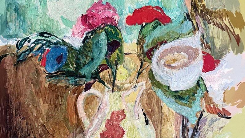 Still Life Flowers in a Jug at Charleston (around 1919) by the Bloomsbury Group artist Roger Fry © The artist