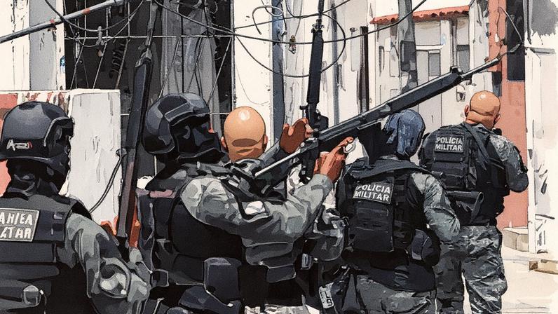 Policiais durante a Operação Contenção, no Rio de Janeiro. (Foto: Antonio Lacerda/EFE)