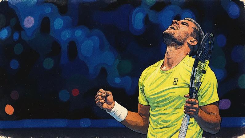 O espanhol Carlos Alcaraz comemora ponto na vitória sobre o americano Taylor Fritz (Foto: Marco BERTORELLO / AFP)