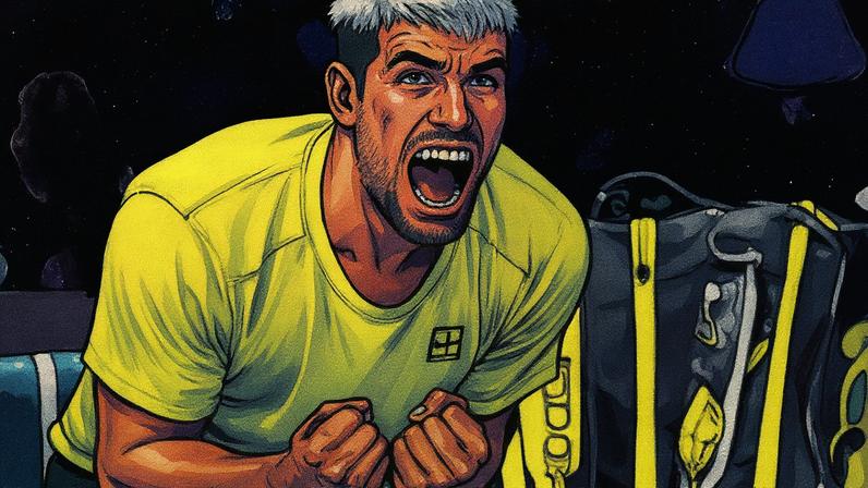 A emoção de Carlos Alcaraz com a vitória sobre o italiano Lorenzo Musetti (Foto: Marco BERTORELLO / AFP)