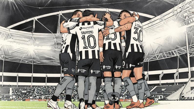 Jogadores do Botafogo se abraçam ao comemorar gol contra o Vasco (Foto: Vitor Silva / Botafogo)