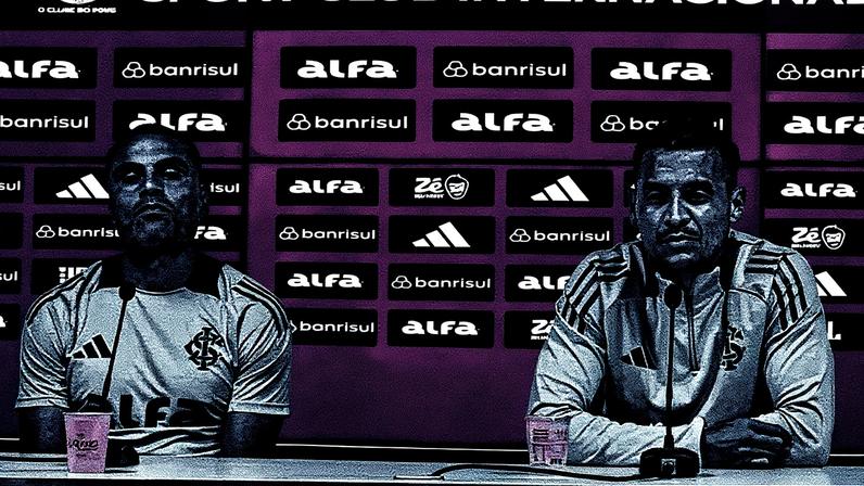 Gabriel Mercado e Alan Patrick em coletiva no CT Parque Gigante (Foto: reprodução/YouTube/SC Internacional)