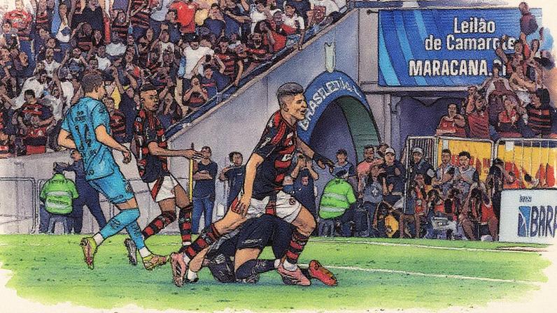 Jorge Carrascal comemora gol pelo Flamengo contra o Santos no Maracanã (Foto: Vyctor Santos/Pera Photo Press/Gazeta Press)