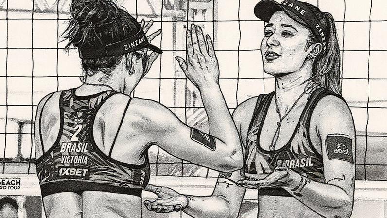 Dupla Thamela e Victoria no Elite 16 de Vôlei de praia no RJ (Foto: Volleyball World)