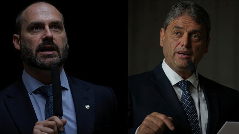Eduardo Bolsonaro e Tarcísio de Freitas. (Foto: Mário Agra | Câmara dos Deputados; Marco Galvão/Alesp;)