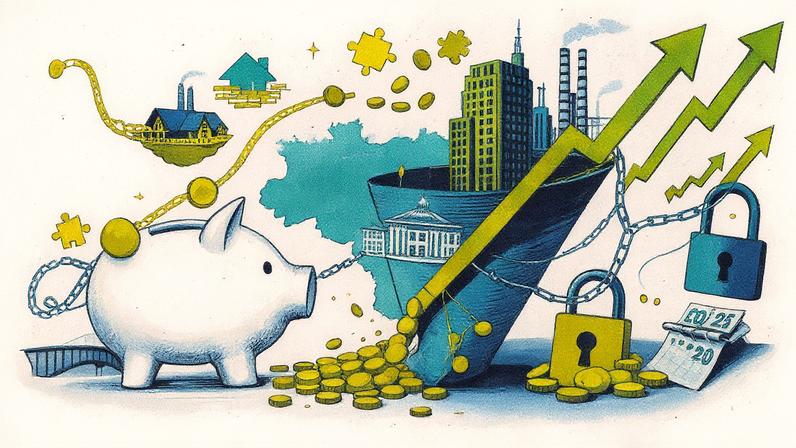 A combinação de descontrole fiscal, juros altos e traumas históricos comprime a capacidade de poupança das famílias e empresas, tornando o Brasil vulnerável a crises e dependente do capital externo para crescer. (Foto: Imagem criada usando Flux Kontext Pro/Gazeta do Povo)