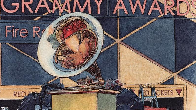 A Grammy statue staged outside the Crypto.com Arena in Los Angeles ahead of the 67th Grammy Awards.
