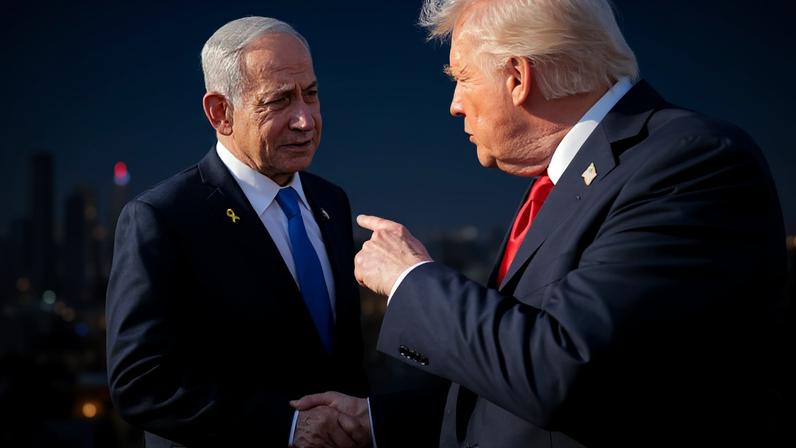 U.S. President Donald Trump speaks to Israeli Prime Minister Benjamin Netanyahu at Ben Gurion International Airport before boarding his plane to Sharm El-Sheikh, Egypt.