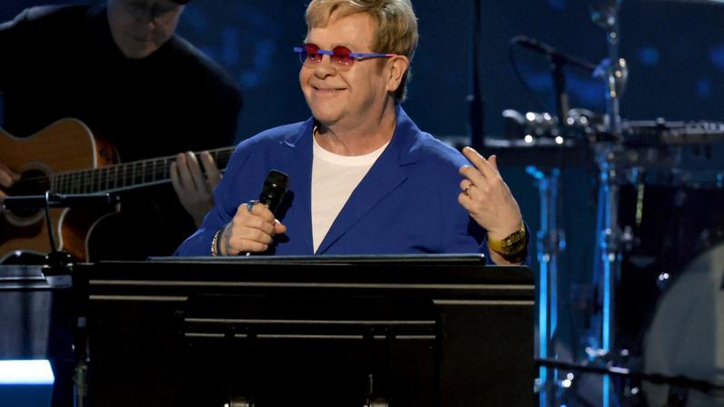 Elton John at the 2025 Rock & Roll Hall of Fame induction ceremony.