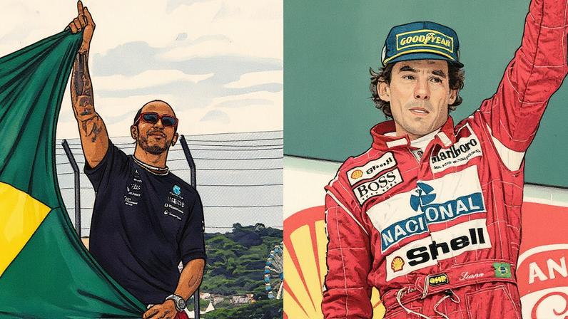 Lewis Hamilton e Ayrton Senna (Fotos: Vinicius Nunes/ Agencia F8 / Gazeta Press e Gazeta Press)