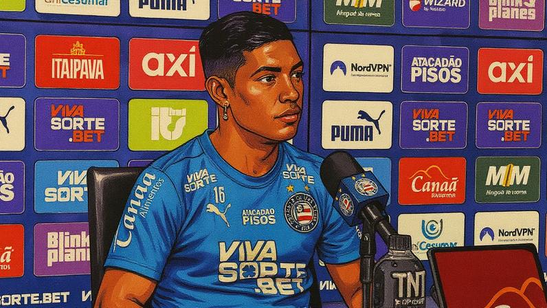 Erick Pulga em entrevista no CT Evaristo de Macedo (Foto: Divulgação / EC Bahia)