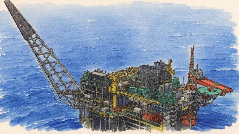 Visão aérea de uma plataforma da Petrobras na Bacia de Campos, a P-52