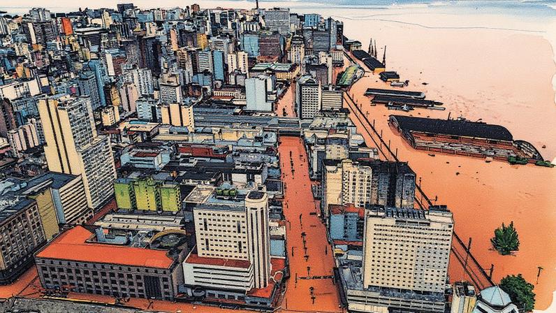 Gigante global de seguros cresce 600% no Brasil e vê demanda para risco climático | Enchentes como a que atingiram Porto Alegre e o Rio Grande do Sul em maio de 2024 evidenciam os riscos de eventos de clima extremo, com impacto também do aquecimento global (Bloomberg/Carlos Macedo)