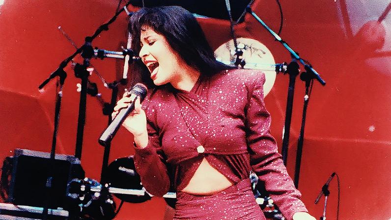 Selena performing in concert; one month later she would be shot and killed by Yolanda Saldivar.