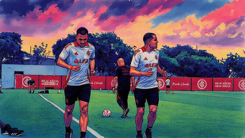 Alan Patrick e Gabriel Mercado em treino do Internacional