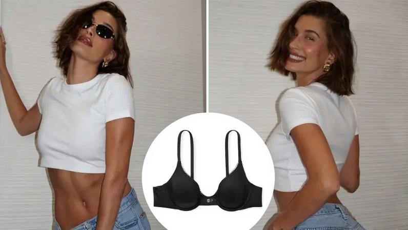 Hailey Bieber has said she layers Victoria Secret's lightly lined bra under white T-shirts and tanks. Instagram/Hailey Bieber; Victoria's Secret