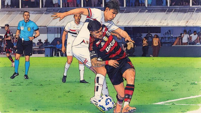 Arrascaeta disputa bola na partida entre São Paulo e Flamengo (Foto: Carlos Torres/Agencia Enquadrar/Gazeta Press)