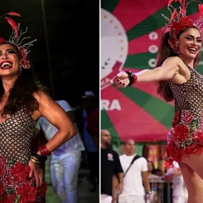 Juliana Paes brilha como rainha de bateria em minidefile da Viradouro