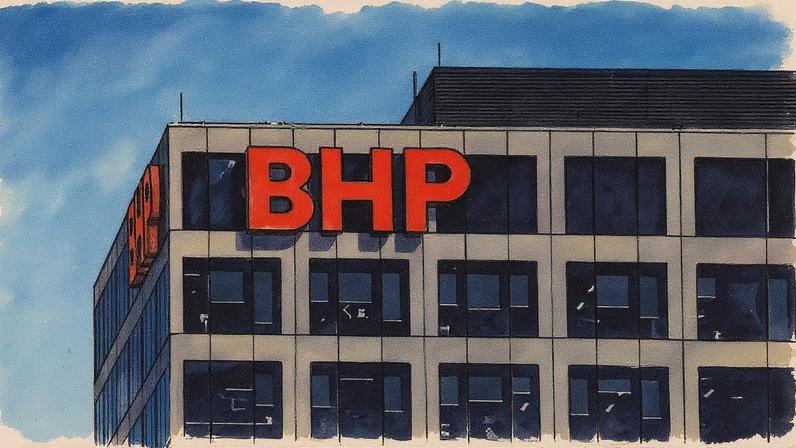 O logotipo do Grupo BHP é exibido em seu prédio em Adelaide, Austrália