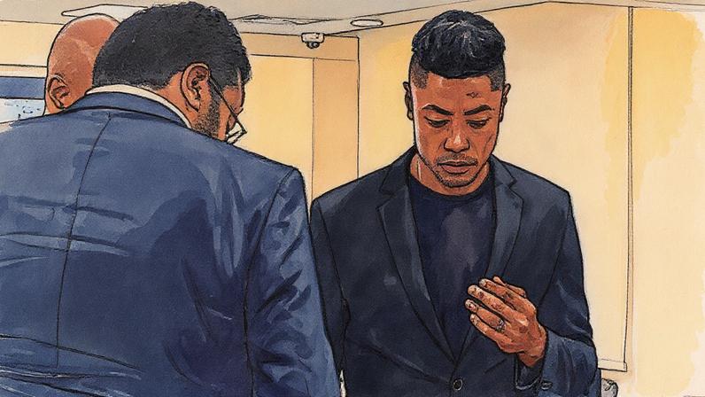 Bruno Henrique, do Flamengo, durante julgamento no STJD (Foto: Lucas Bayer/Lance!)