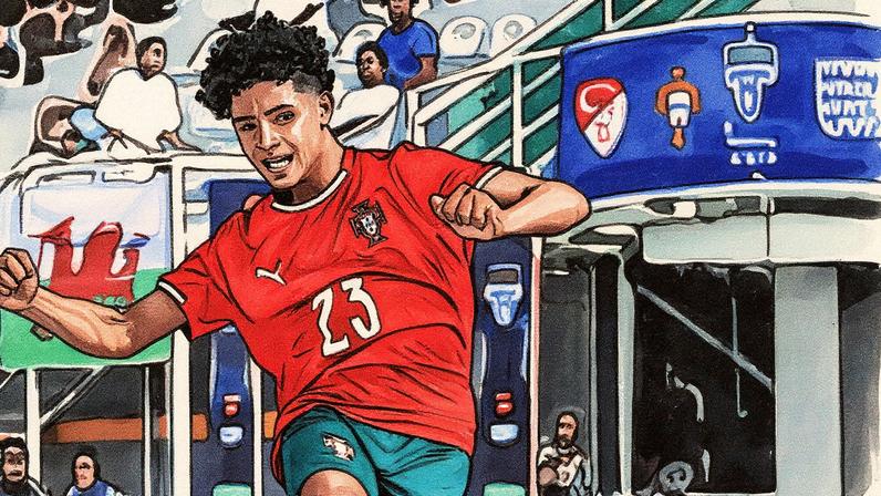 Cristiano Ronaldo Jr. bate para abrir o placar em Portugal 3x0 País de Gales — Foto: Football Federations Cup